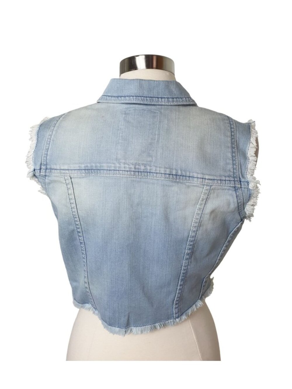 Southpole Womens L Denim Vest Light Blue Frayed Edges Grunge Hip Hop Designer - Picture 4 of 9